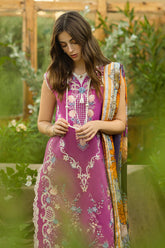 Unstitched 3-PC Chikan Embroidered Lawn Hemline Secret Garden By Mushq | Mystic Rose